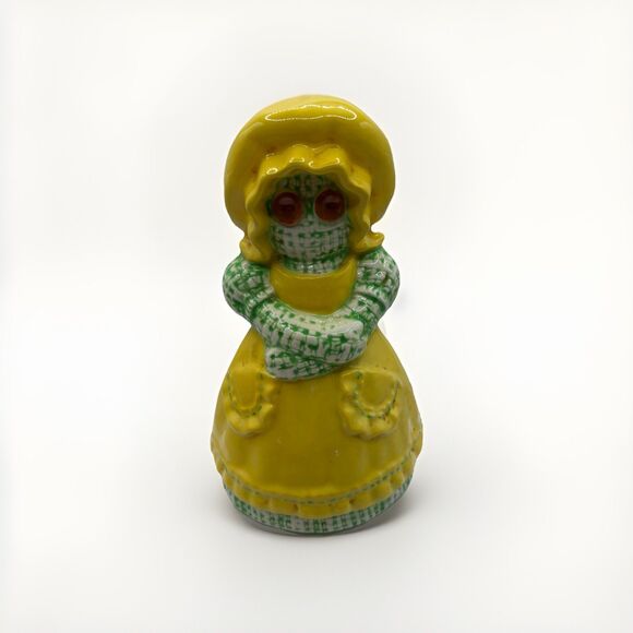 Vintage Sittre Ceramic Burlap Rag Doll Button Eye Sponge Holder - Yellow/Green - Picture 1 of 8